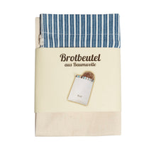Laden Sie das Bild in den Galerie-Viewer, Brot Aufbewahrungsbeutel aus Baumwolle, Motiv "Streifen Blau", 28 x 38 cm