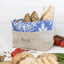 Laden Sie das Bild in den Galerie-Viewer, Brotkorb und Brottasche aus Leinen, Motiv "Azur" - 25.stunden.BROT