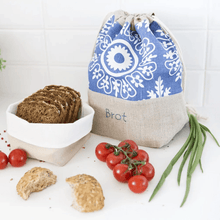 Laden Sie das Bild in den Galerie-Viewer, Brotkorb und Brottasche aus Leinen, Motiv "Azur" - 25.stunden.BROT