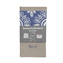 Laden Sie das Bild in den Galerie-Viewer, Brotkorb und Brottasche aus Leinen, Motiv "Azur" - 25.stunden.BROT