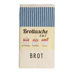 Brotkorb und Brottasche aus Baumwolle, Motiv "Streifen Blau"