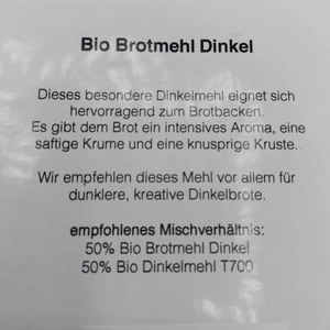 Bio Brotmehl Dinkelmehl Typ 2000 - 25.stunden.BROT